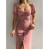 Button-Down Puff Sleeve Midi Dress